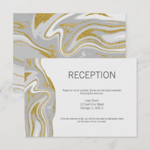 Tarjeta de recepción de boda de mármol y oro moder