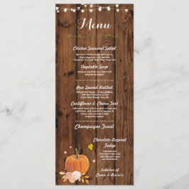 Tarjeta de recepción de boda de menú de madera de 