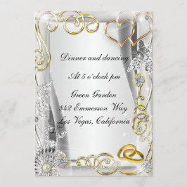 Tarjeta De Recepción De Boda De Oro Y Anillos Y Co