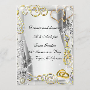 Tarjeta De Recepción De Boda De Oro Y Anillos Y Co