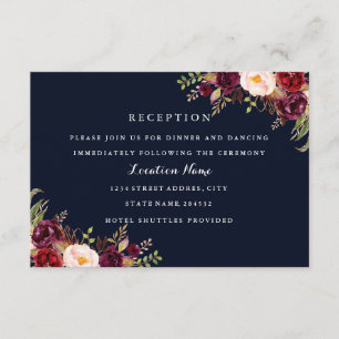 Tarjeta de recepción de boda de otoño floral burgu