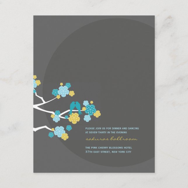 Tarjeta de Recepción de Boda de Pájaros de Amor de (Anverso)