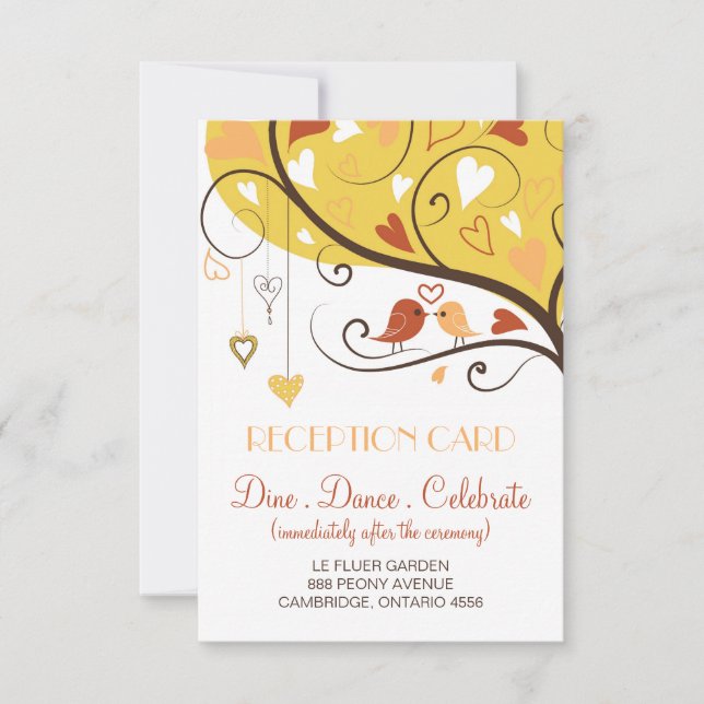 Tarjeta de recepción de boda de pájaros de amor ot (Anverso)