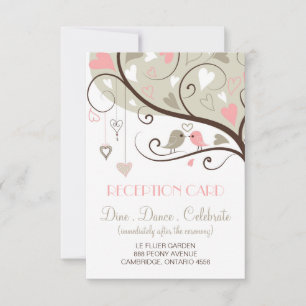 Tarjeta de recepción de boda de pájaros de amor ro