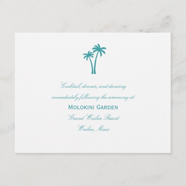 Tarjeta de recepción de boda de palmeras - Blanco/ (Anverso)