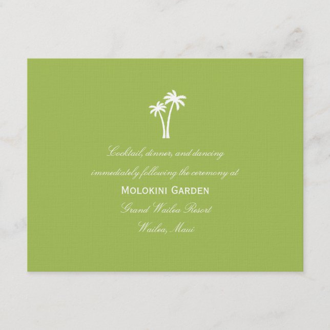 Tarjeta de recepción de boda de palmeras - Lima (Anverso)