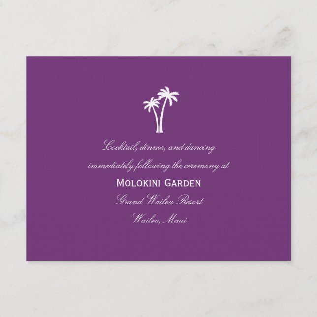 Tarjeta de recepción de boda de palmeras - Morado (Anverso)