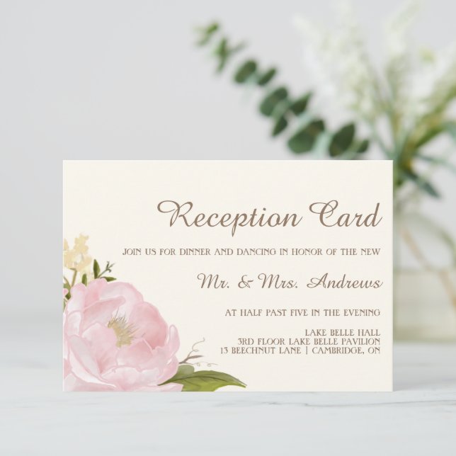 Tarjeta de recepción de boda de peonías rosadas vi (Anverso de pie)