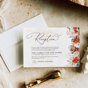 Tarjeta de recepción de Boda de Pinecone Verde Roj