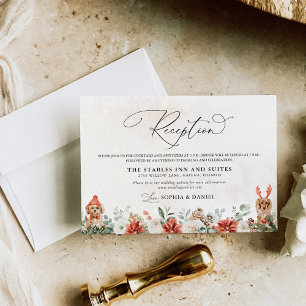 Tarjeta de recepción de Boda de Pinecone Verde Roj