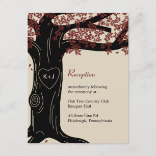 Tarjeta de recepción de boda de roble - rojo