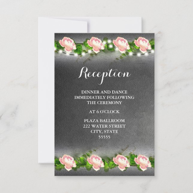 Tarjeta de recepción de boda de rosa en pizarra (Anverso)