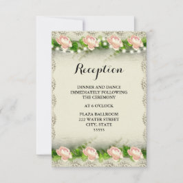 Tarjeta de recepción de boda de rosa y encaje vint