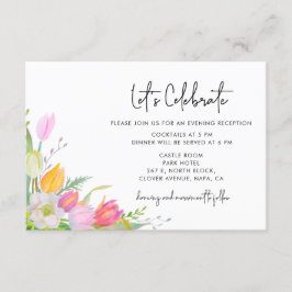 Tarjeta de recepción de boda de tulipán rosa acuar