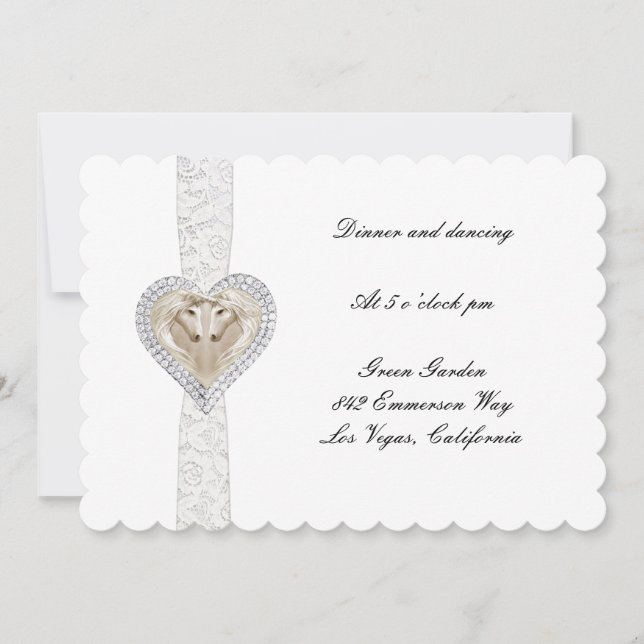 Tarjeta de recepción de boda de unicornio y encaje (Anverso)