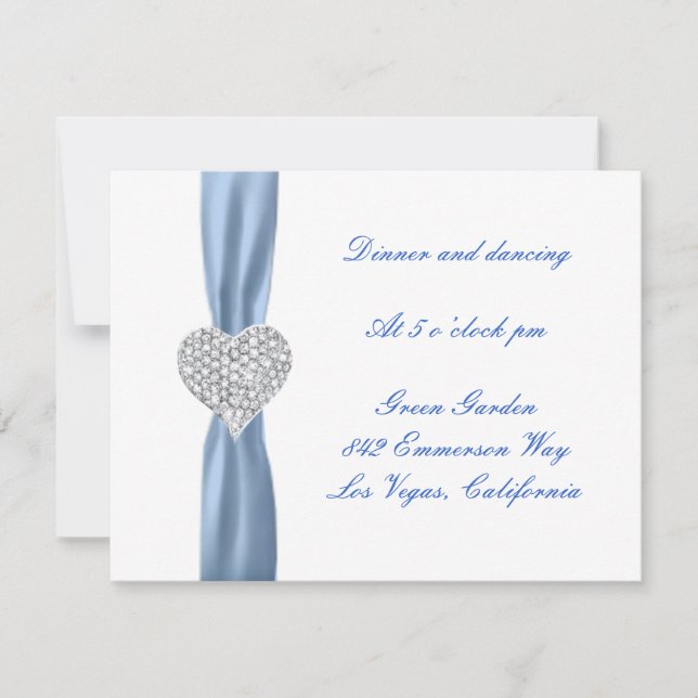 Tarjeta de recepción de boda Diamond Heart Blue (Anverso)