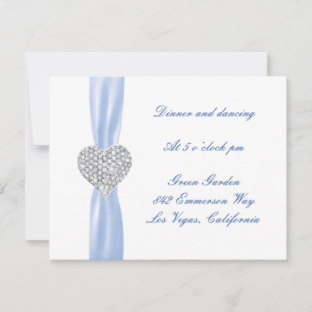 Tarjeta de recepción de boda Diamond Heart Blue (Anverso)