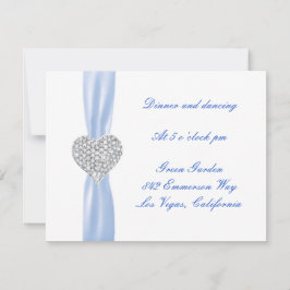 Tarjeta de recepción de boda Diamond Heart Blue