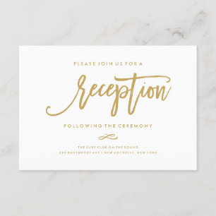 Tarjeta de Recepción de Boda Dorada con Letra a Ma