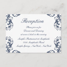 Tarjeta de recepción de boda elegante de damasco