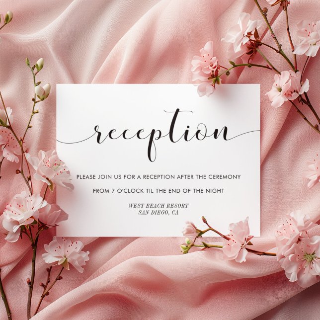 Tarjeta de recepción de boda elegante en blanco y  (Subido por el creador)