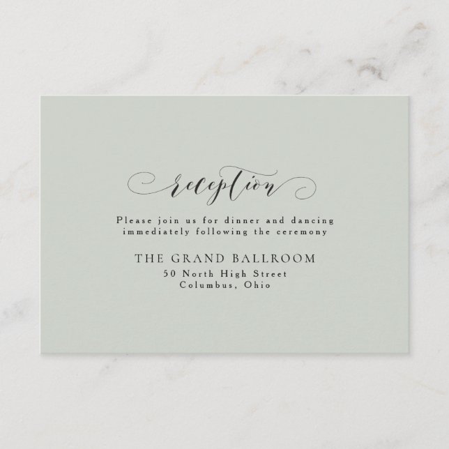 Tarjeta de recepción de boda elegante simple verde (Anverso)