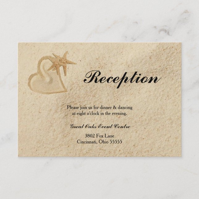 Tarjeta de recepción de boda en destino de playa (Anverso)
