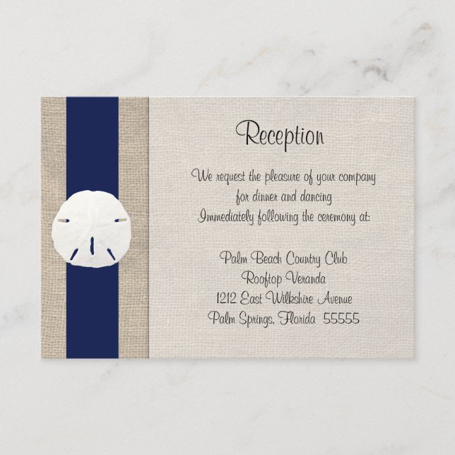 Tarjeta de recepción de boda en la playa de dólar  (Anverso)