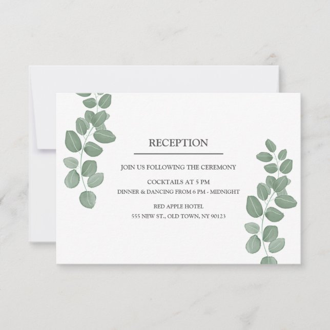 Tarjeta de recepción de boda Eucalyptus Leaves (Anverso)