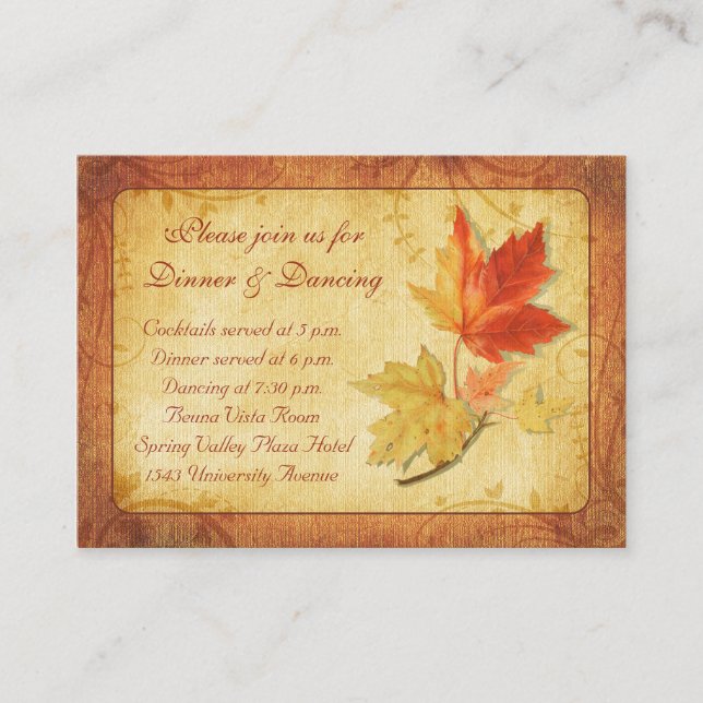 Tarjeta de recepción de boda Fall Leaves (Anverso)