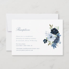 tarjeta de recepción de boda floral azul marino