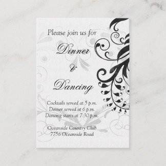 Tarjeta de recepción de boda floral blanca y negra