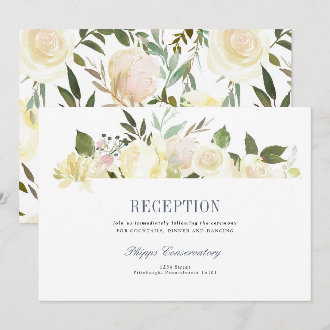 Tarjeta de recepción de boda floral boho (Anverso / Reverso)
