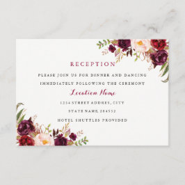 Tarjeta de recepción de boda floral de Borgoña roj