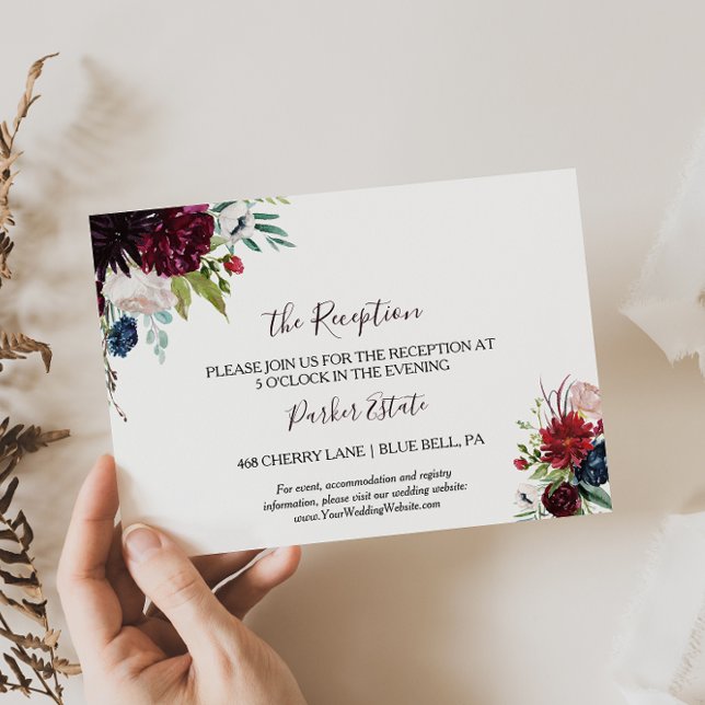 Tarjeta de recepción de boda floral de la Marina d (Subido por el creador)