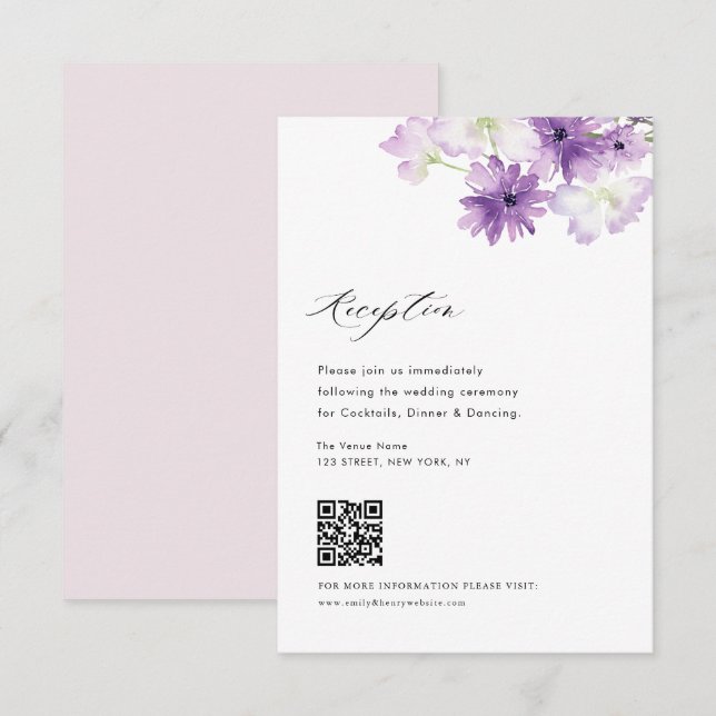 tarjeta de recepción de boda floral de lavanda (Anverso / Reverso)