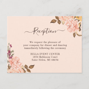 Tarjeta de Recepción de Boda Floral Dorado Rosado