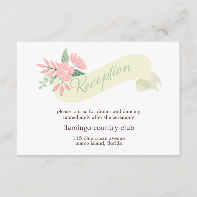 Tarjeta de recepción de boda floral moderna (Anverso)