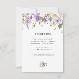 tarjeta de recepción de boda floral púrpura y melo