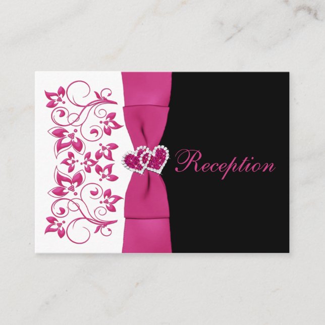 Tarjeta de recepción de boda floral rosa, blanca y (Anverso)