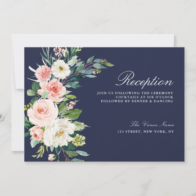 tarjeta de recepción de boda floral rosa moderna (Anverso)