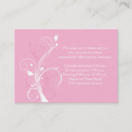 Tarjeta de recepción de boda floral rosa y blanca