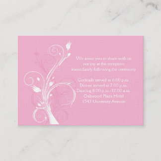 Tarjeta de recepción de boda floral rosa y blanca