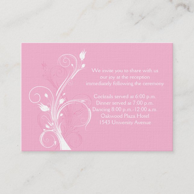 Tarjeta de recepción de boda floral rosa y blanca (Anverso)