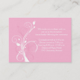 Tarjeta de recepción de boda floral rosa y blanca