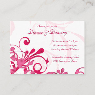 Tarjeta de recepción de boda floral rosa y blanca