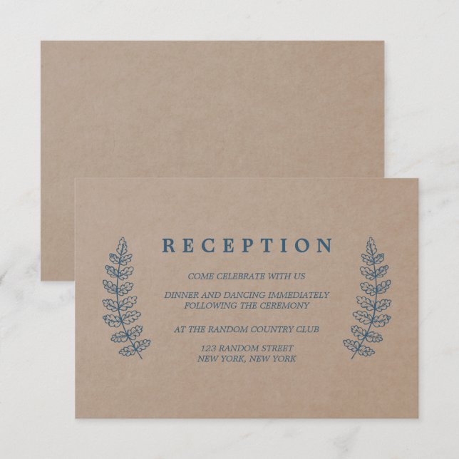 Tarjeta de Recepción de Boda Floral Rústica | Fals (Anverso / Reverso)