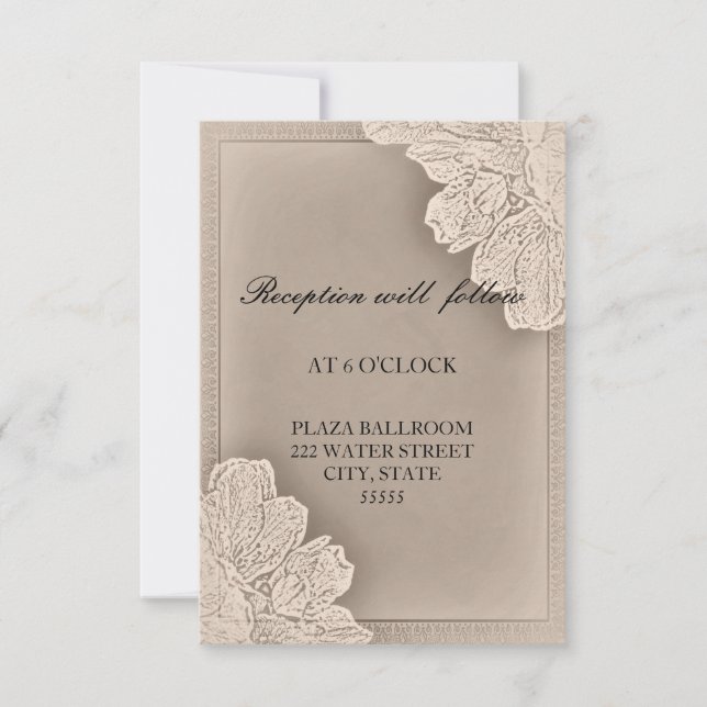 Tarjeta de recepción de boda floral rústica realza (Anverso)