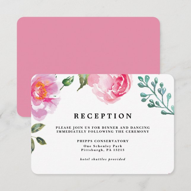 Tarjeta de recepción de boda floral Spring Peony (Anverso / Reverso)