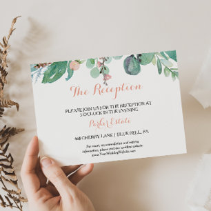 Tarjeta de recepción de boda floral tropical rosad